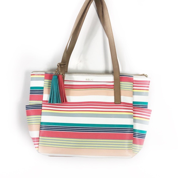 Relic Handbags - New Relic striped tassel tote bag